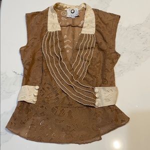 Mayle super hard to find tan white lace blouse